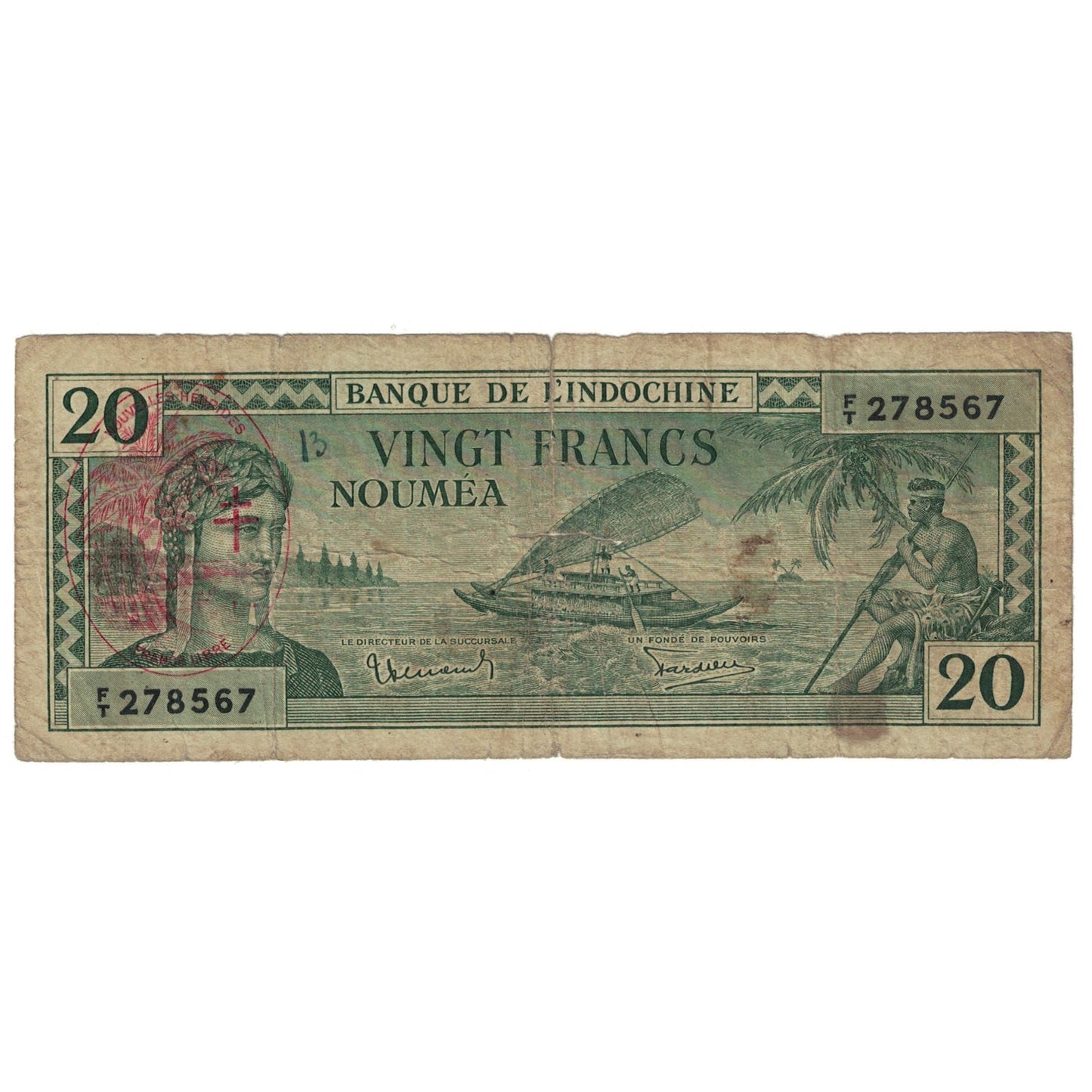 Billete de Nuevas Hébridas,
20 francos