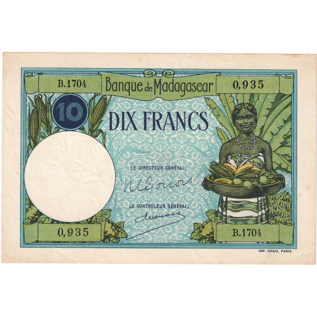 Madagascar,
10 francos,
Sin fecha (1937-1947)