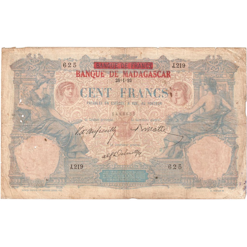 Madagascar,
100 francos,
1893