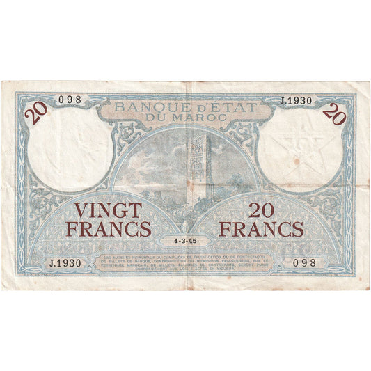 Marruecos,

20 francos,

1928-1929