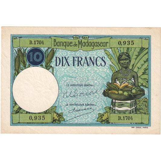 Madagascar,

10 francos,

Sin fecha (1937-1947)