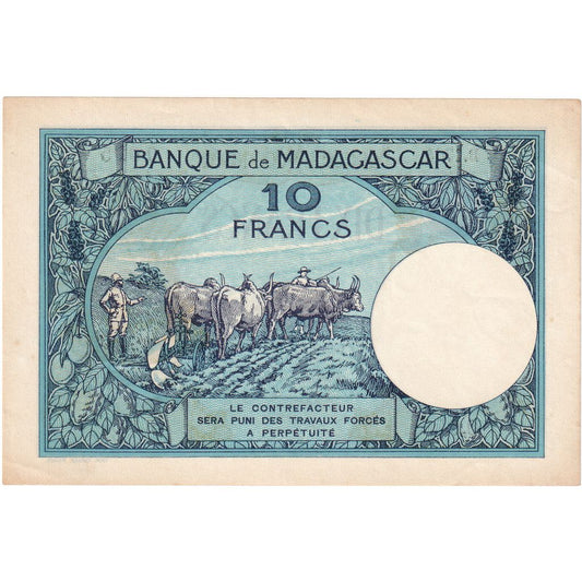Madagascar,

10 francos,

Sin fecha (1937-1947)