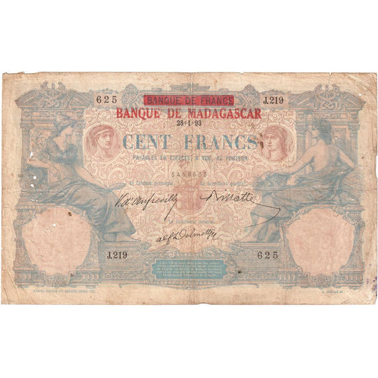 Madagascar,

100 francos,

1893