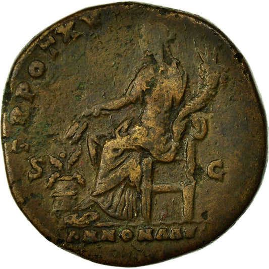 Antonino Pío,
 
 sestercio,
 
 Cobre