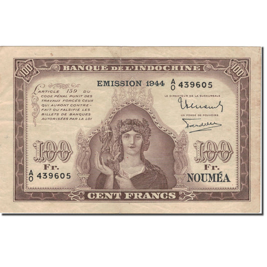 Billete de Nueva Caledonia,

100 francos